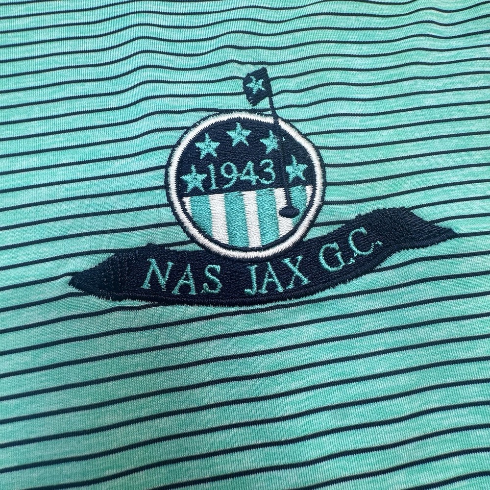 FootJoy Mens‎ Size L Green Striped Short Sleeve Polo Performance Nas Jax GC Logo - Picture 3 of 7